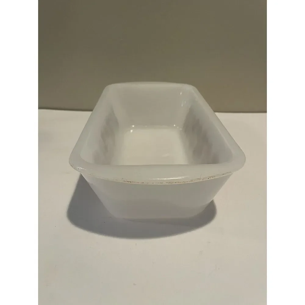 RARE Glassbake Rectangular Vintage Milk Glass Mushroom Print 522‎ Loaf Pan